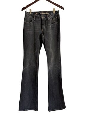 VTG Harley-Davidson Low Rise Flare Jeans Grey Black Wash Size 2 Long Y2K 2008